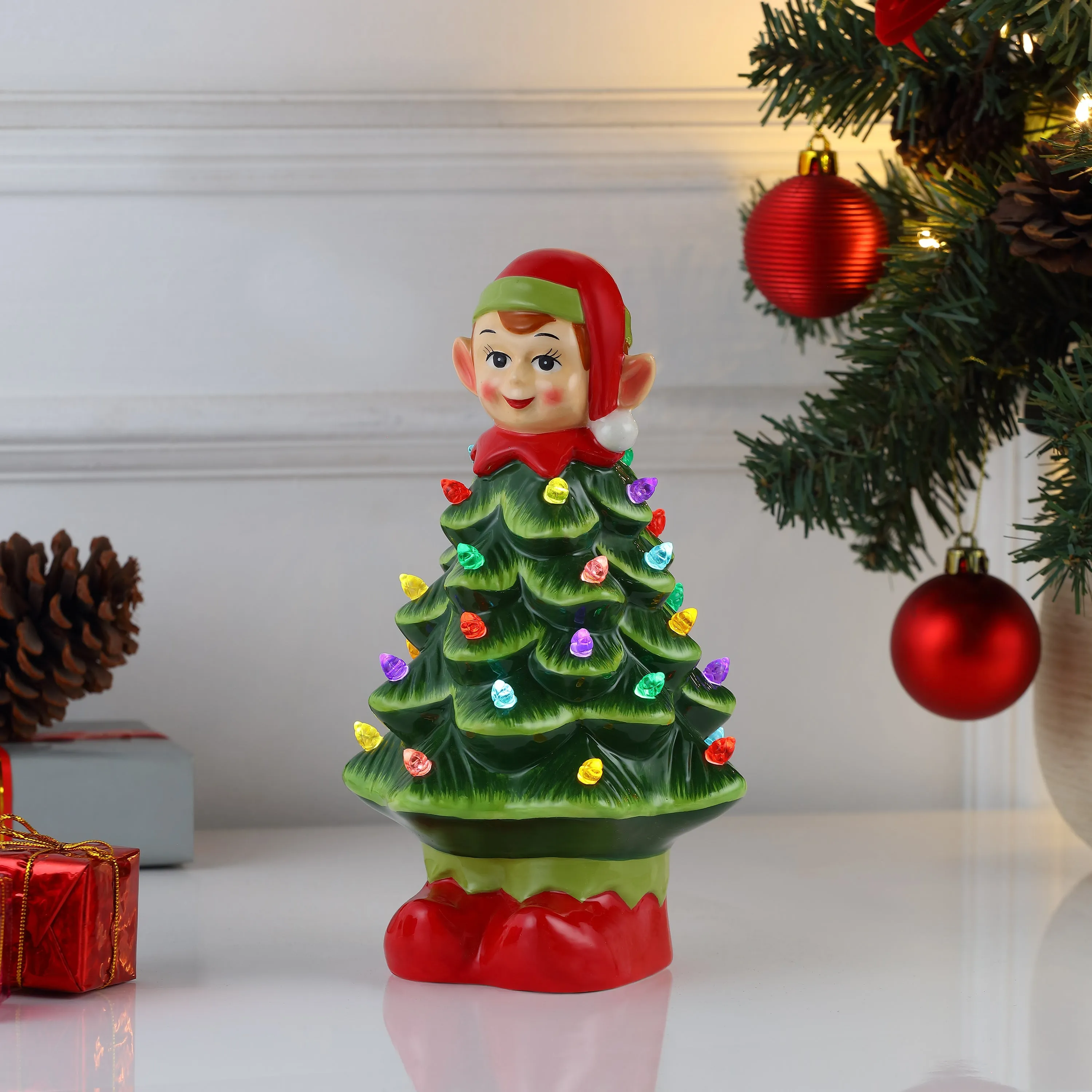15 in. Nostalgic Ceramic Elf Tree