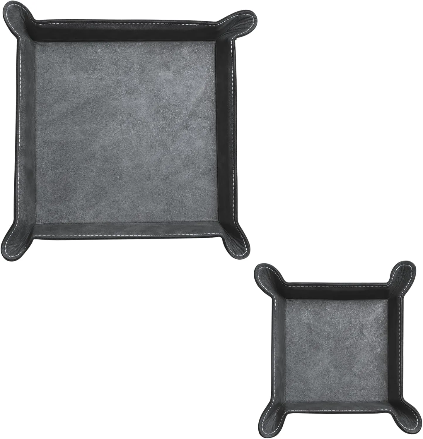 Navaris Square PU Leather Tray Set - Versatile Vanity or Bedside Table Organiser - Womens and Mens Coin Key or Valet Bowl - Stylish Storage Trays - Set of 2 - Black