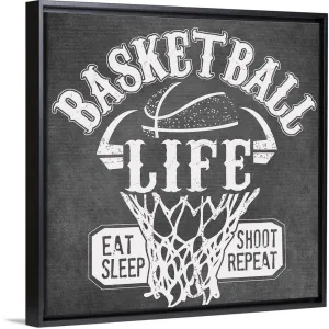 "Basketball Life" Black Float Frame Canvas Art