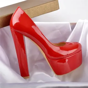 Red Patent Leather Platform Chunky High Heels