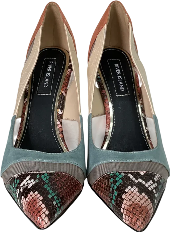 River Island Multicoloured Panel Heeled Court Heels UK 7 EU 40 👠